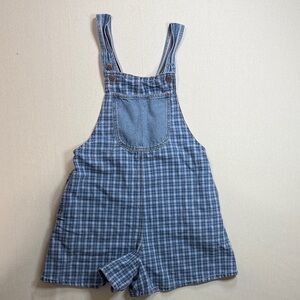 Casual Blue Checkered Women's Denim Overalls